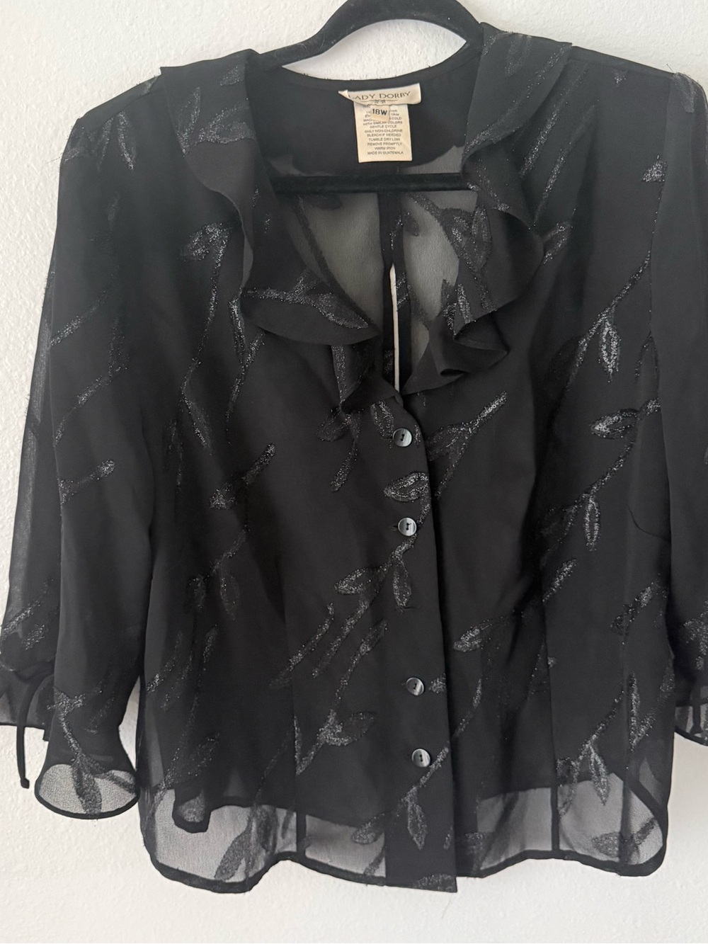 Lady Dorothy Black Ruffle Sheer Blouse with Metallic Accents